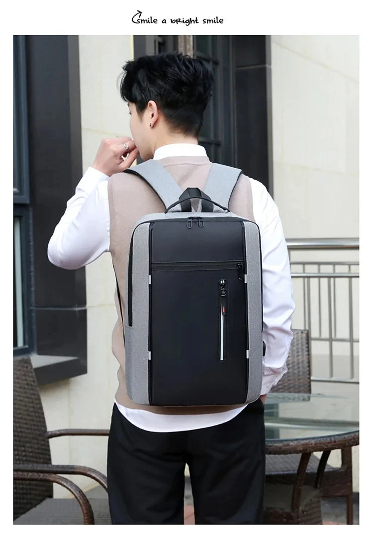 Men's Waterproof Oxford Laptop Backpack 15.6 Inch with USB Charging Port High Capacity Business Travel School Bag - Smarsty