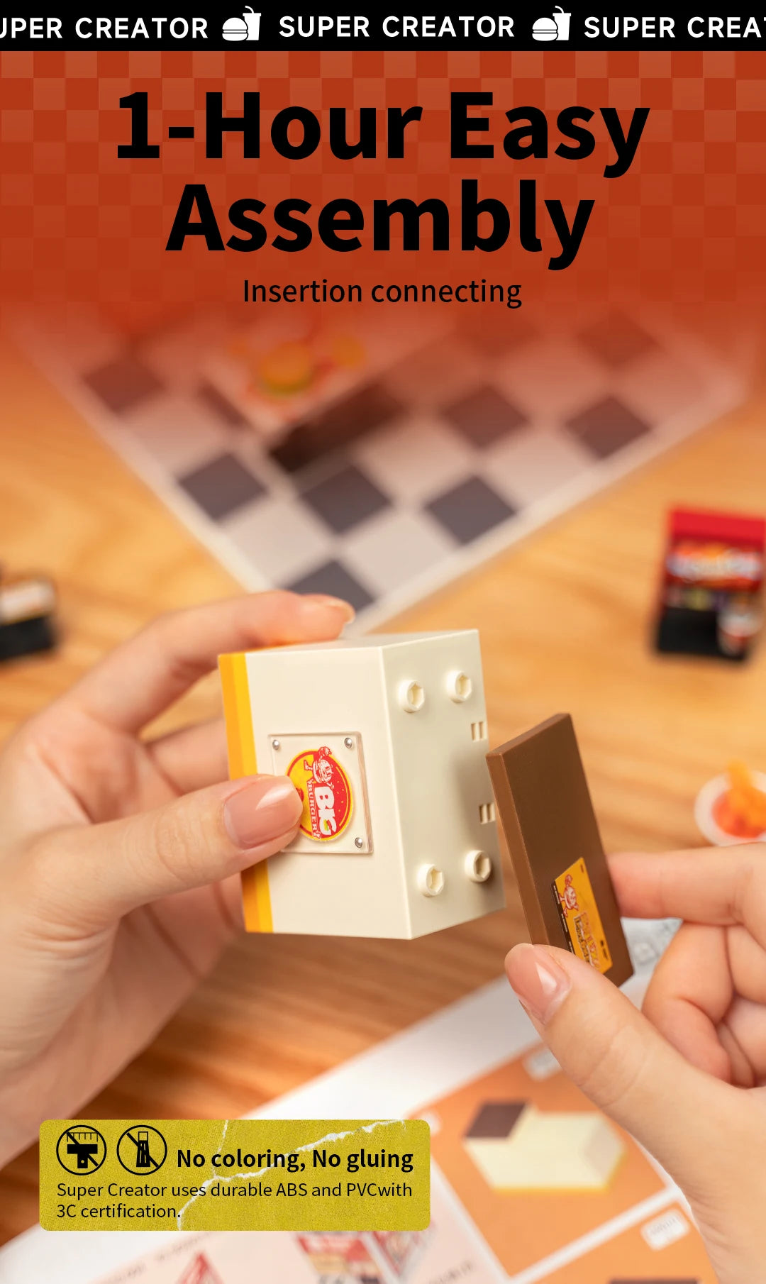 Robotime Rolife Super Creator Series Plastic Dollhouse Building Blocks for Kids Yum Burgers Leisurely Cheers Bar Sweet Sips Tea