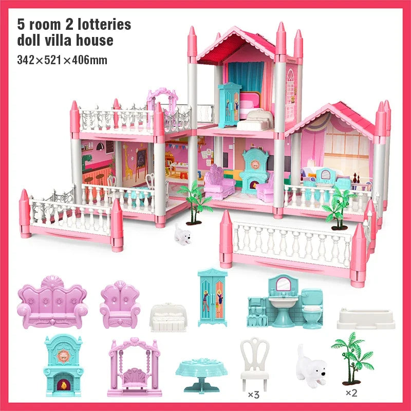 Girl Doll House Toy Children Pretend Play Dollhouse Villa Patchwork Dream Furniture Home Doll House for Kids Christmas Toy Gifts by Smarsty