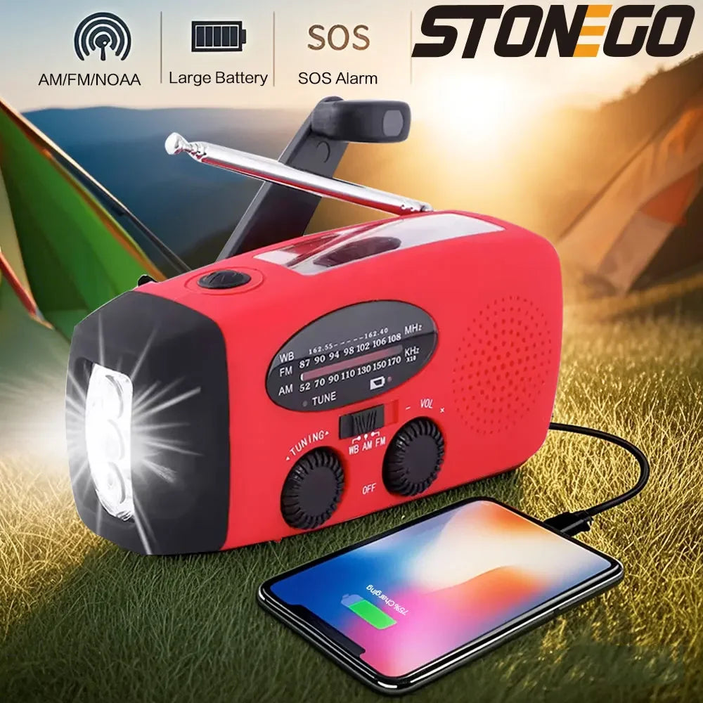 Solar Hand Crank Powered Camping Light With AM/FM Radio Outdoor 2000mAh USB Charging Multifunctional Hand Dynamo LED Flashlight by Smarsty