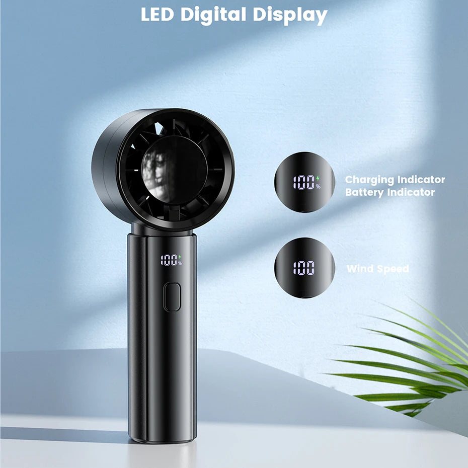coldSky Portable Handheld Fan 3000mAh Battery Operated Cooling Fan 5 Speed Adjustable Small Desktop Fan With Digital Display