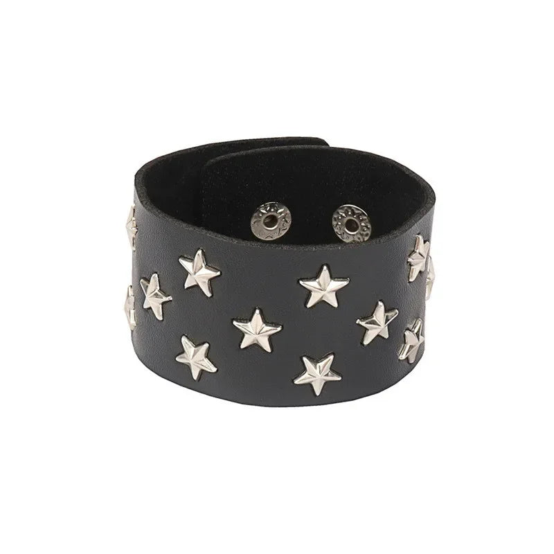 Adjustable PU Leather Studded Punk Bracelet for Men Women - Smarsty