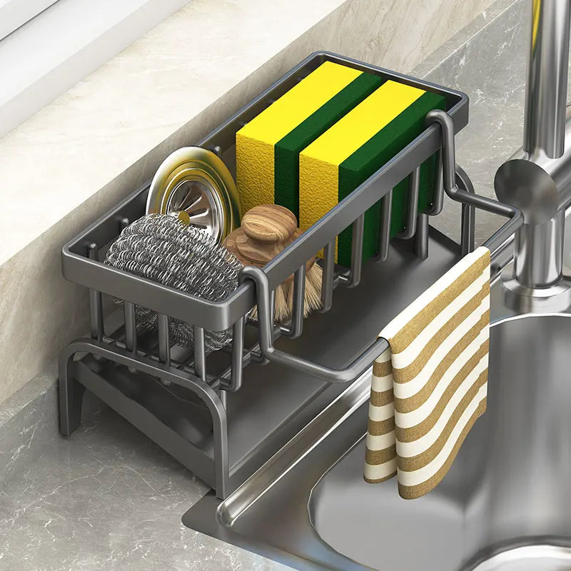 Kitchen Sink Draining Rack with Cleaning Cloth Storage - Smarsty