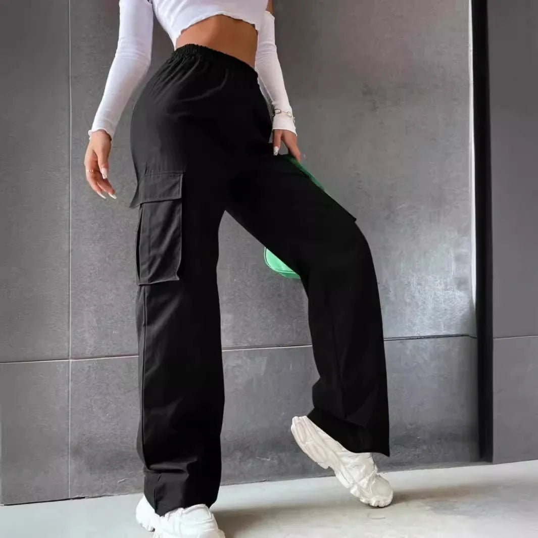 Fashion Women Baggy Joggers Pants Casual Communte Female Chic Straight Cargo Pant Elastic High Waist Elegant Oversized Trousers - Smarsty