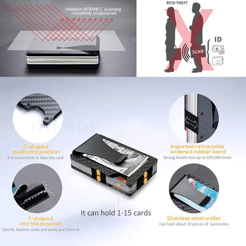 Slim Wallet For Men - Front Pocket RFID Blocking Minimalist Wallet For Men - Metal Wallet With Money Clip For Men - Smarsty