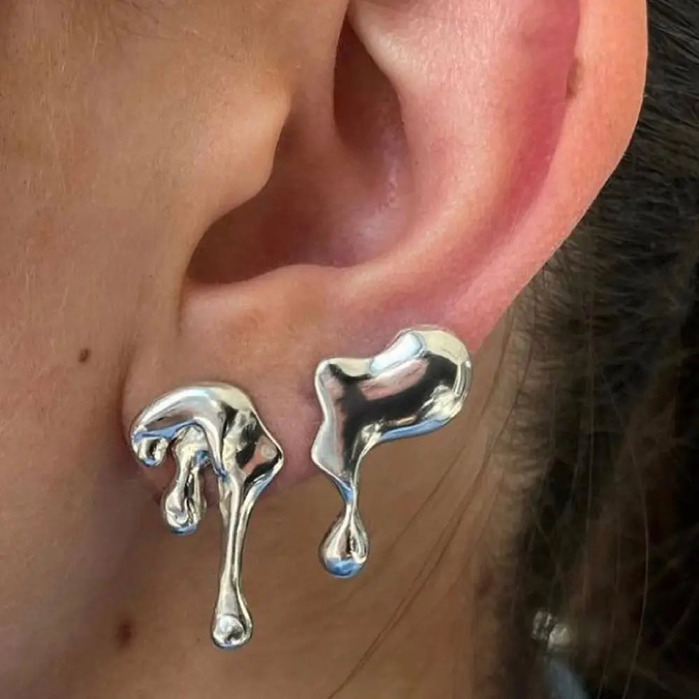 Irregular Liquid Metal Hollow Earrings Lightweight Punk - Smarsty