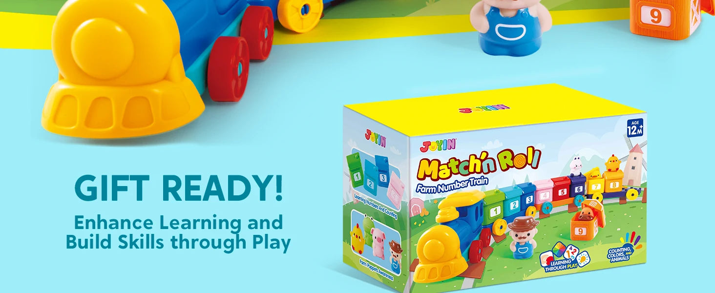 JOYFY Learning Farm Train Counting Matching & Sorting Montessori Including 9 Farm Animals for Baby Christmas Birthday Gift