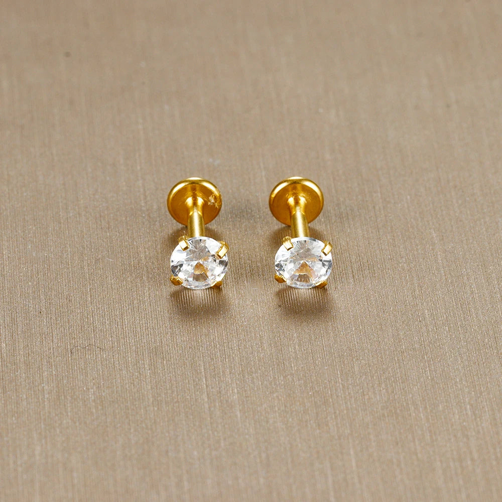 16G Surgical Steel Labret Stud Earrings Secure CZ Comfort - Smarsty