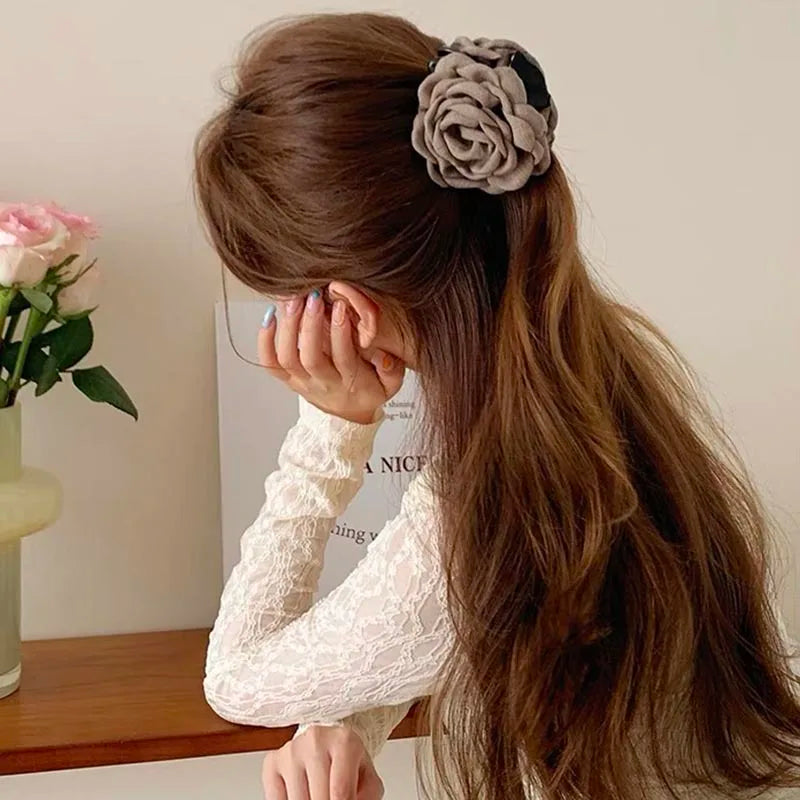 French Fabric Rose Hair Claw Clip Elegant Gift For Women - Smarsty