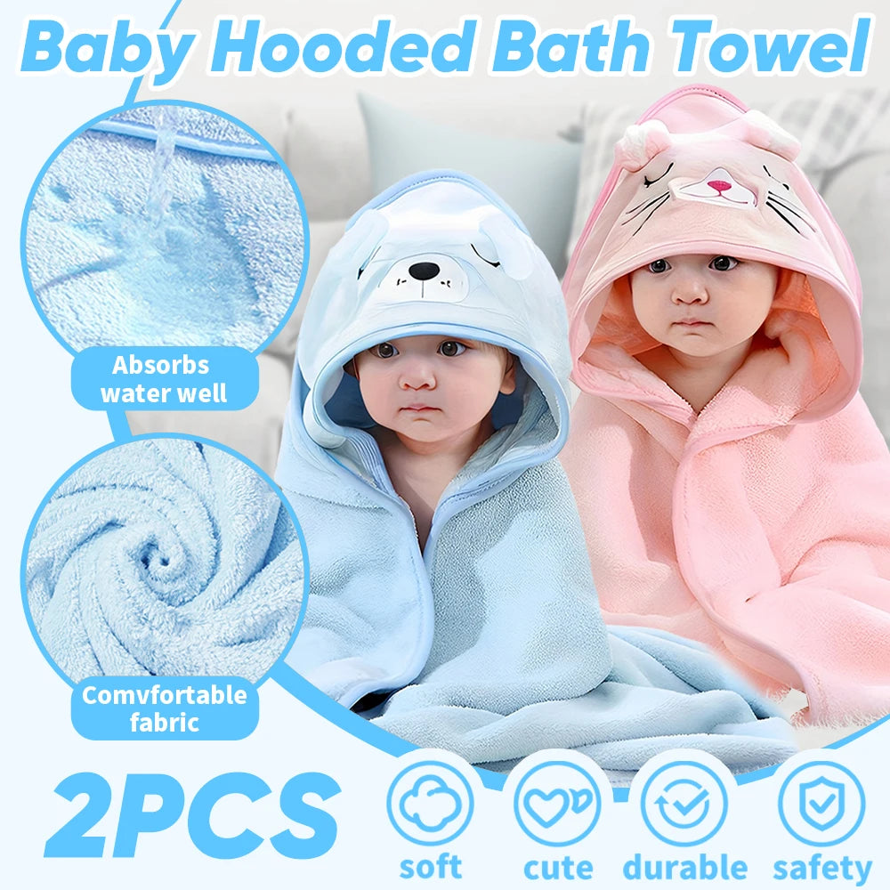 2PCS/Set Hooded Baby Towels,Soft Baby Towels for Newborns,Toddlers, and Kids,32x32 in Baby Towel with Hood