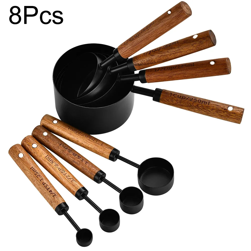 Gold Wooden Handle Stainless Steel Measuring Cups Set - Smarsty