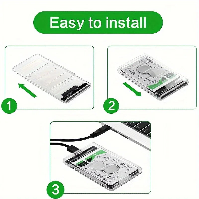 Transparent HDD Case HDD Enclosure 2.5 Inch SSD SATA To USB Type-C Adapter Portable External Hard Drive Box Tool-Free