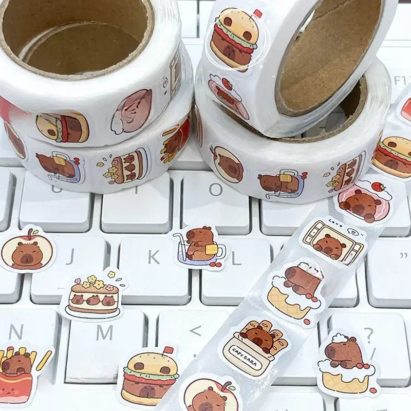 500 stickers capybara roll stickers high value cute cartoon decorative stickers sealing stickers - Smarsty