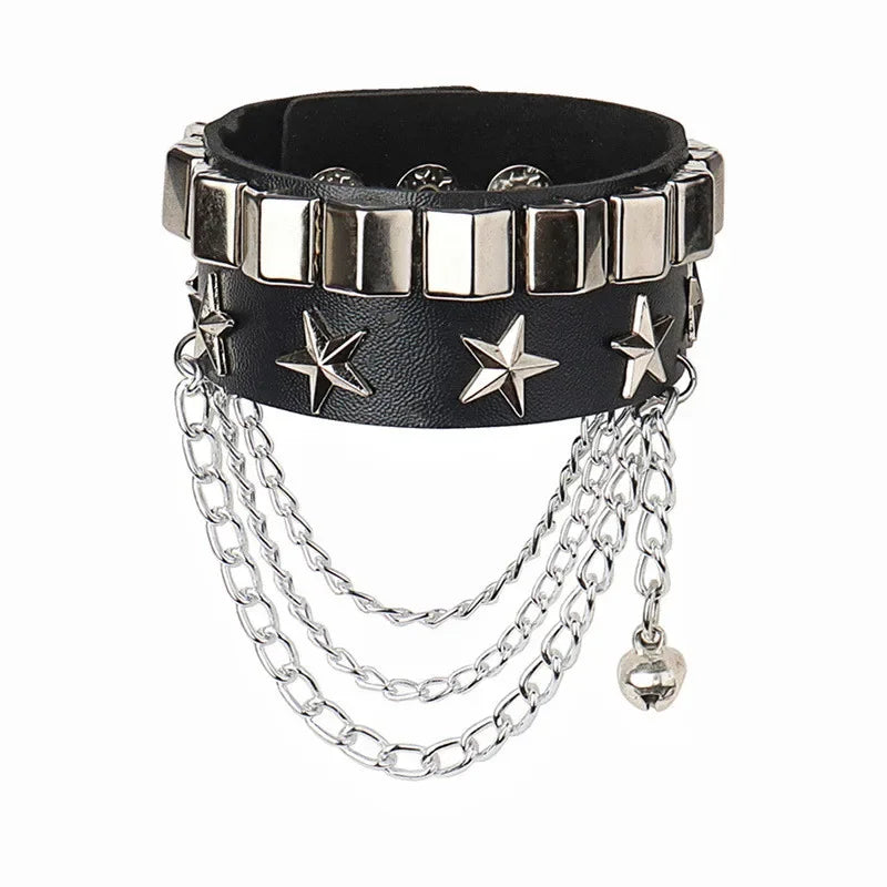 Adjustable PU Leather Studded Punk Bracelet for Men Women - Smarsty