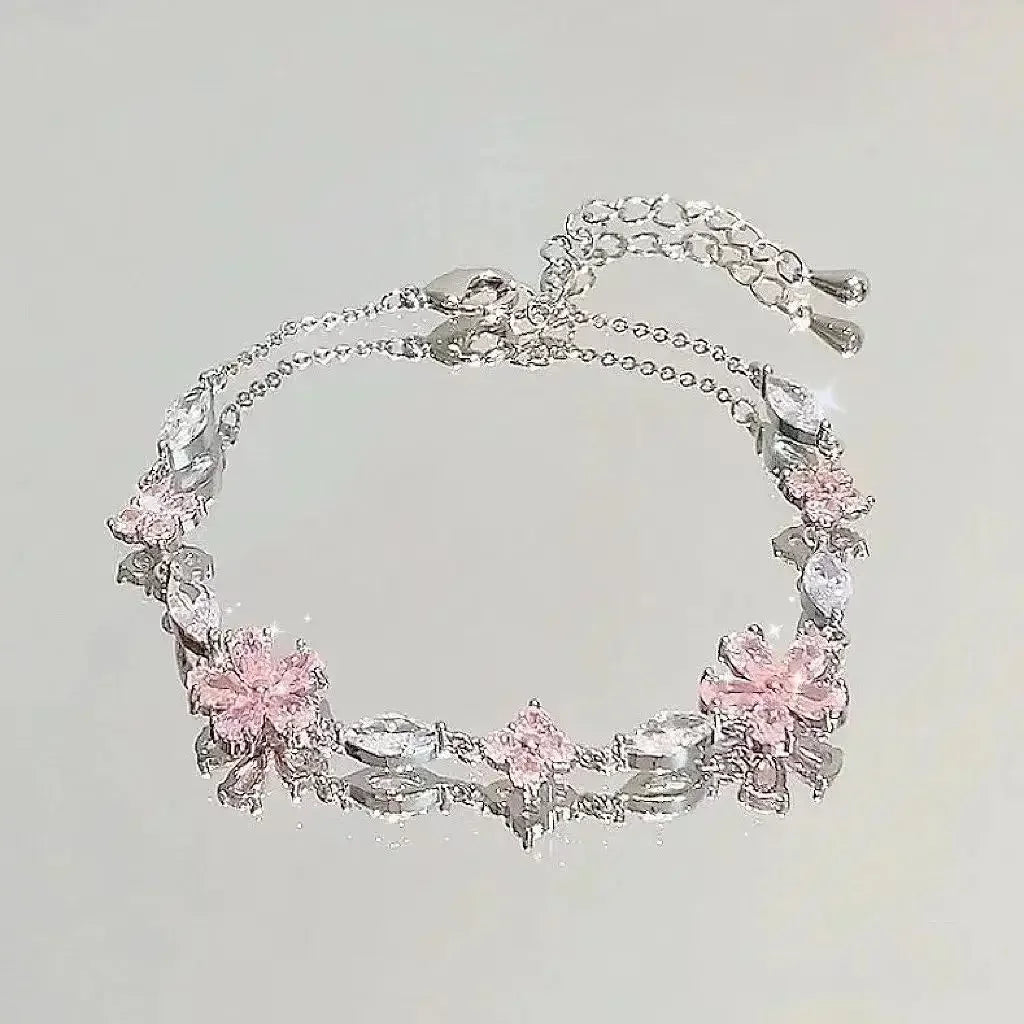 Women's Cherry Blossom Hand Jewelry with Pink Zircon - Smarsty