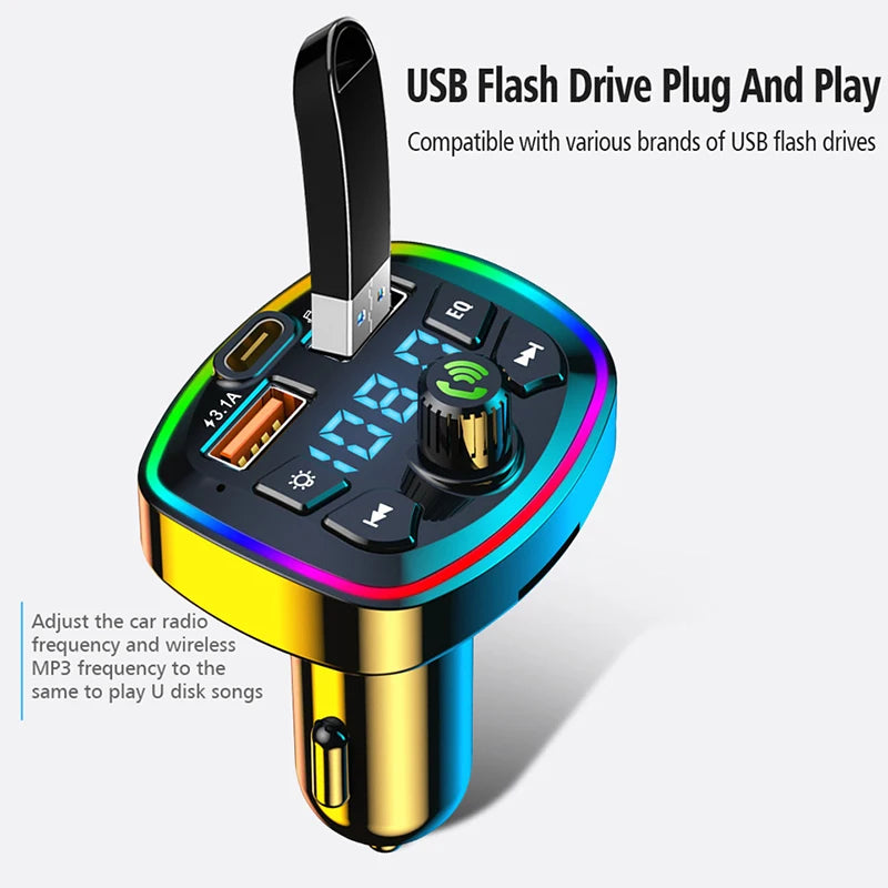Car Bluetooth 5.0 FM Transmitter Wireless Adapter Mic Audio Receiver Auto MP3 Player 2.1A Dual USB Fast Charger Car Accessories - Smarsty