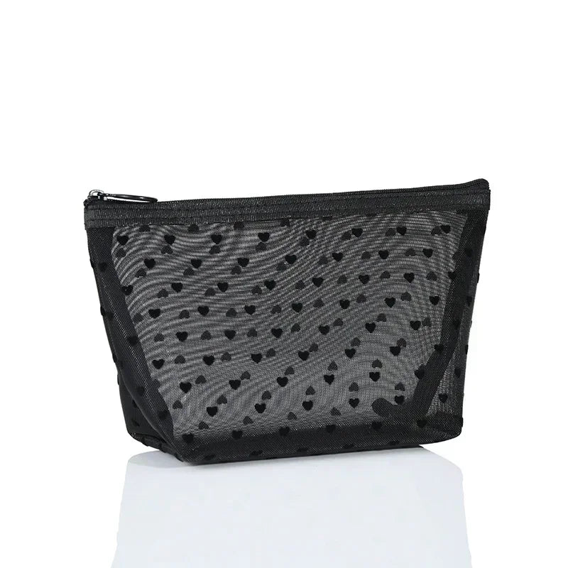 Heart Shaped Nylon Mesh Cosmetic Bag Zipper Organizer - Smarsty