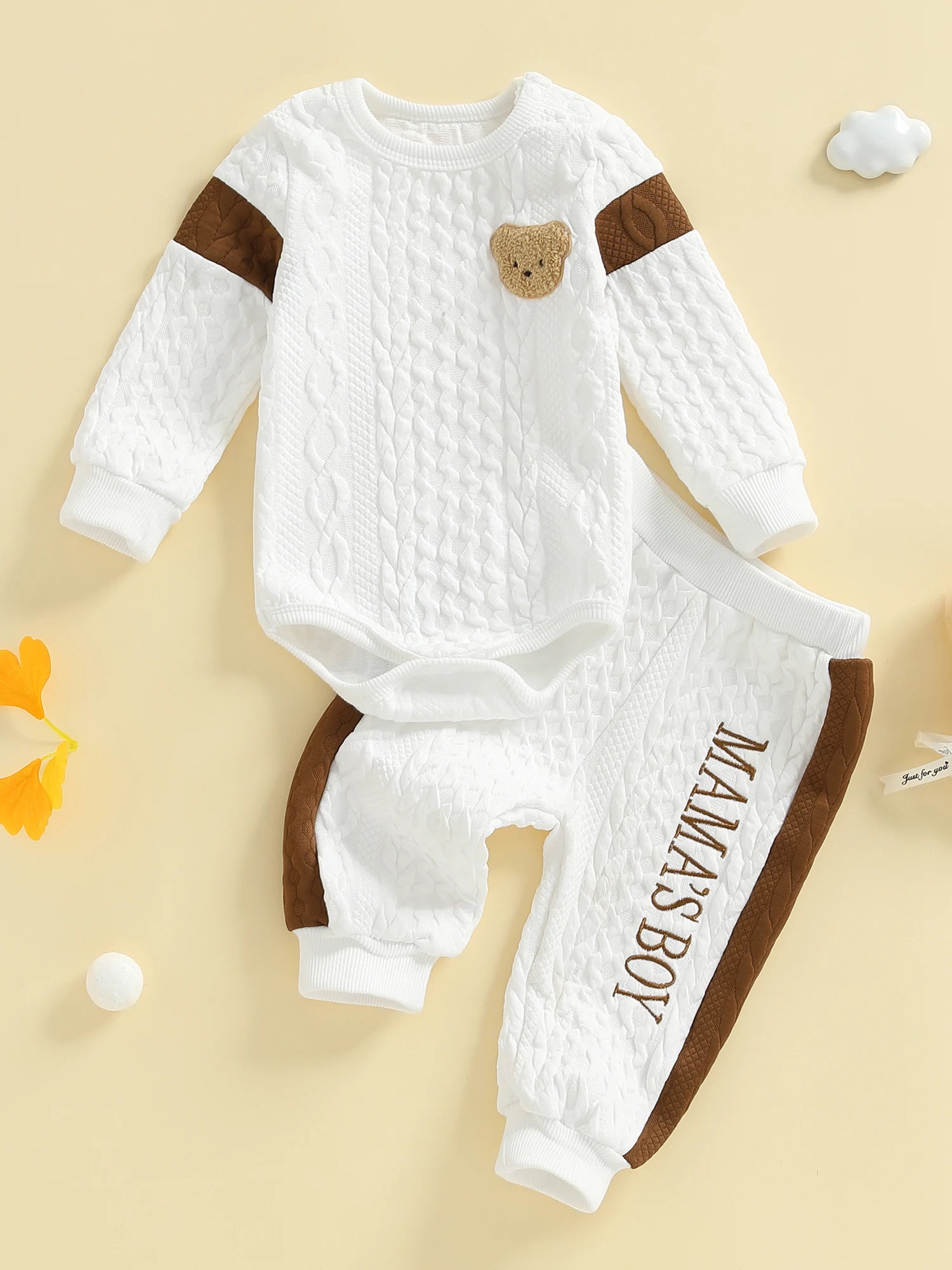 Adorable Baby Boy s Knit Set with Cute Animal Embroidery and Cozy Textured Romper and Pants - 2 Piece Fashion Ensemble