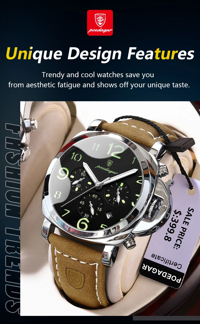 Luxury Waterproof Military Watch for Men Luminous Leather - Smarsty