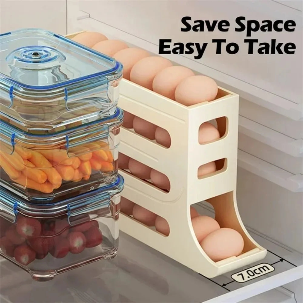 Refrigerator Egg Storage Box, 4 Tier Rolling Egg Holder Dispenser, Kitchen Automatic Scrolling Egg Holder Kitchen by Smarsty