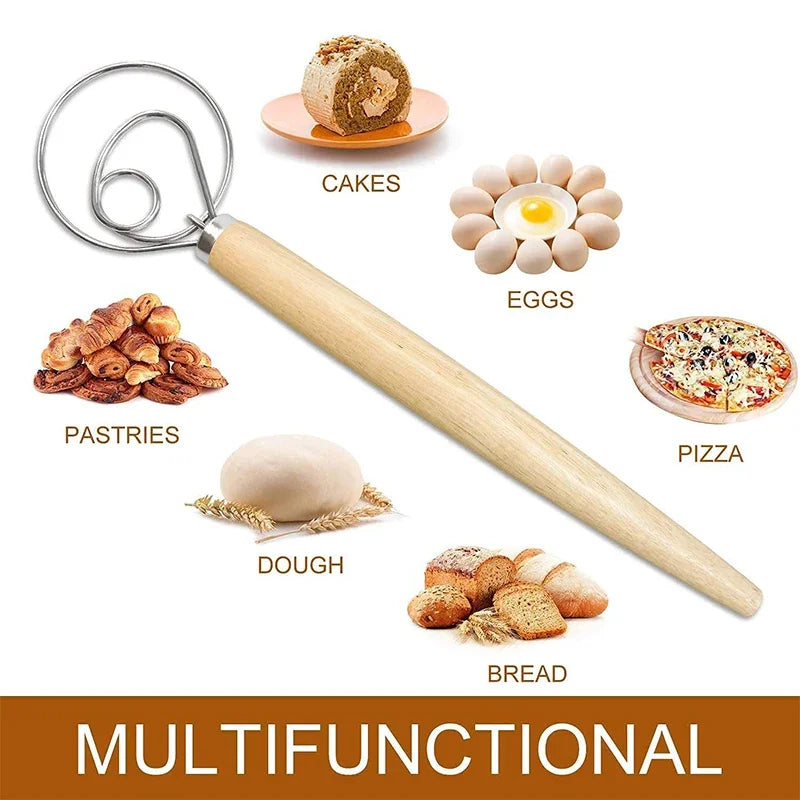 Danish Dough Whisk with Wooden Handle for Easy Mixing - Smarsty