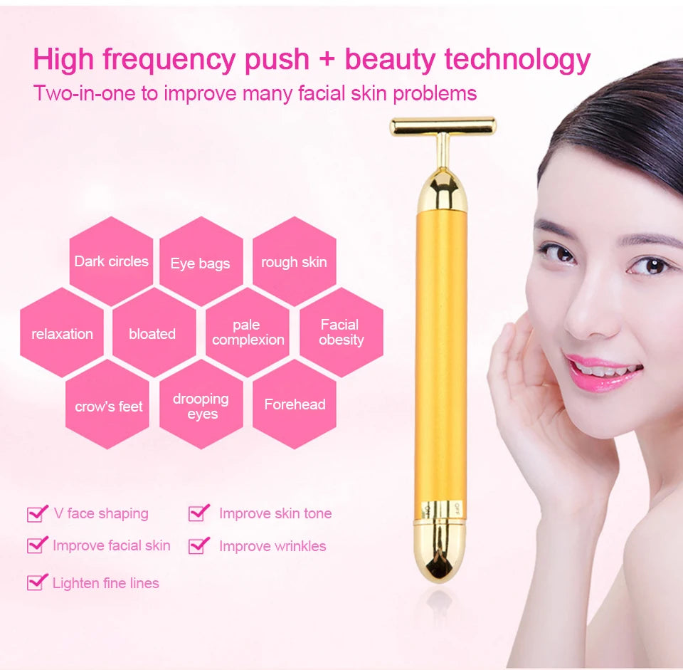 24K Gold Electric Face Roller for Youthful Skin - Smarsty