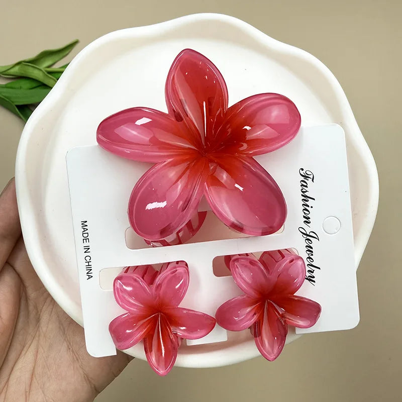 Bohemian Plumeria Hair Claw Clips Set Lightweight Beach - Smarsty