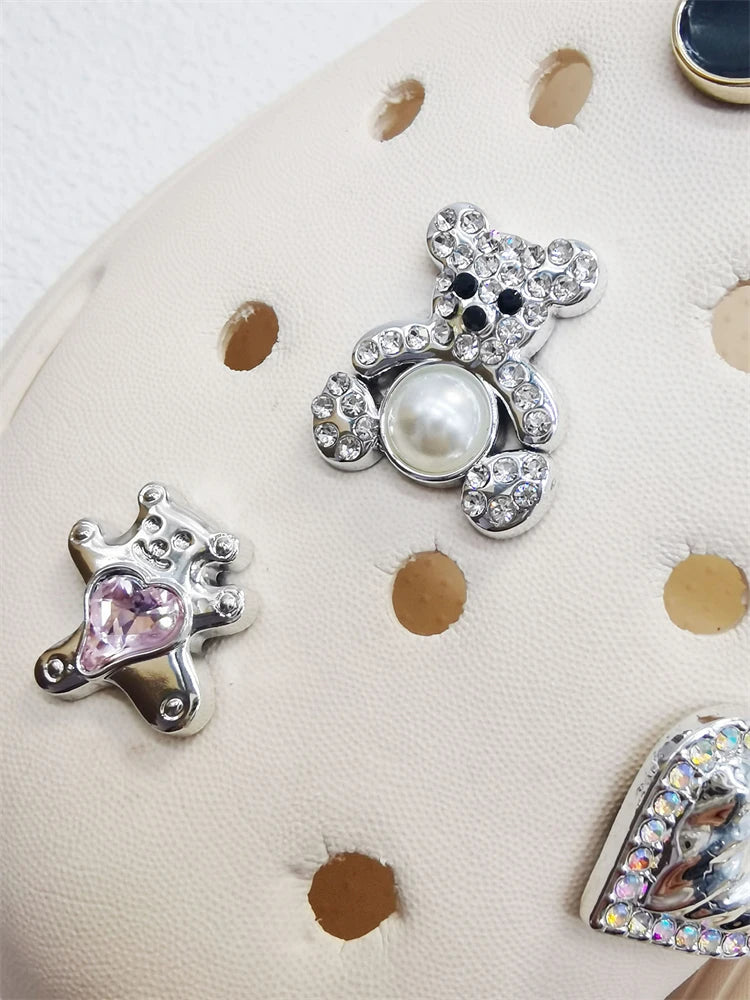 10PCS Shoe Charms ABS Bow Decorations For Sandals Luxury Rhinestone Bear Design Accessories 2024 Women Diy Bling Clog Ornaments