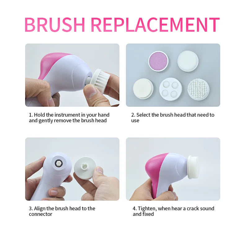 Electric 5 In 1 Facial Brush With Pore Cleaner - Smarsty