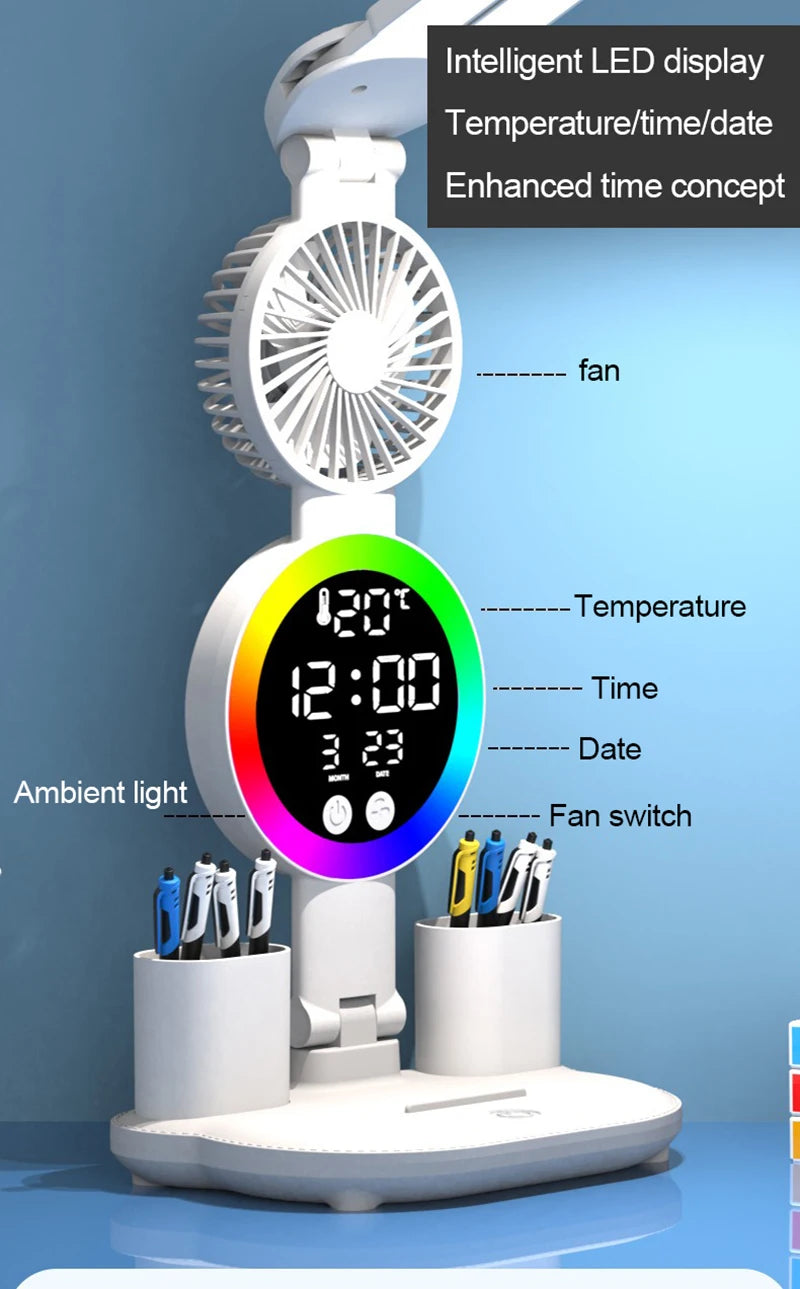 Rechargeable LED Table Lamp with Fan and Clock - Smarsty