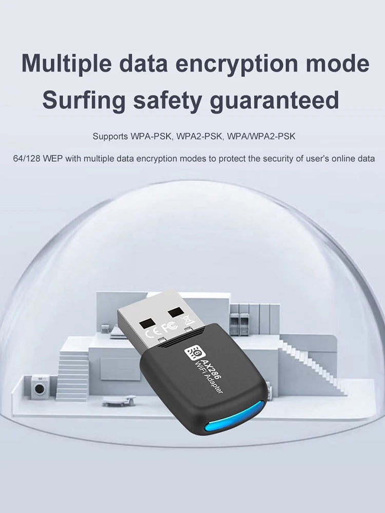USB WiFi 6 Adapter Mini USB WiFi Card Adapter 2.4GHz 286.8Mbps Wireless Network Receiver For PC/Laptop Windows7/10/11