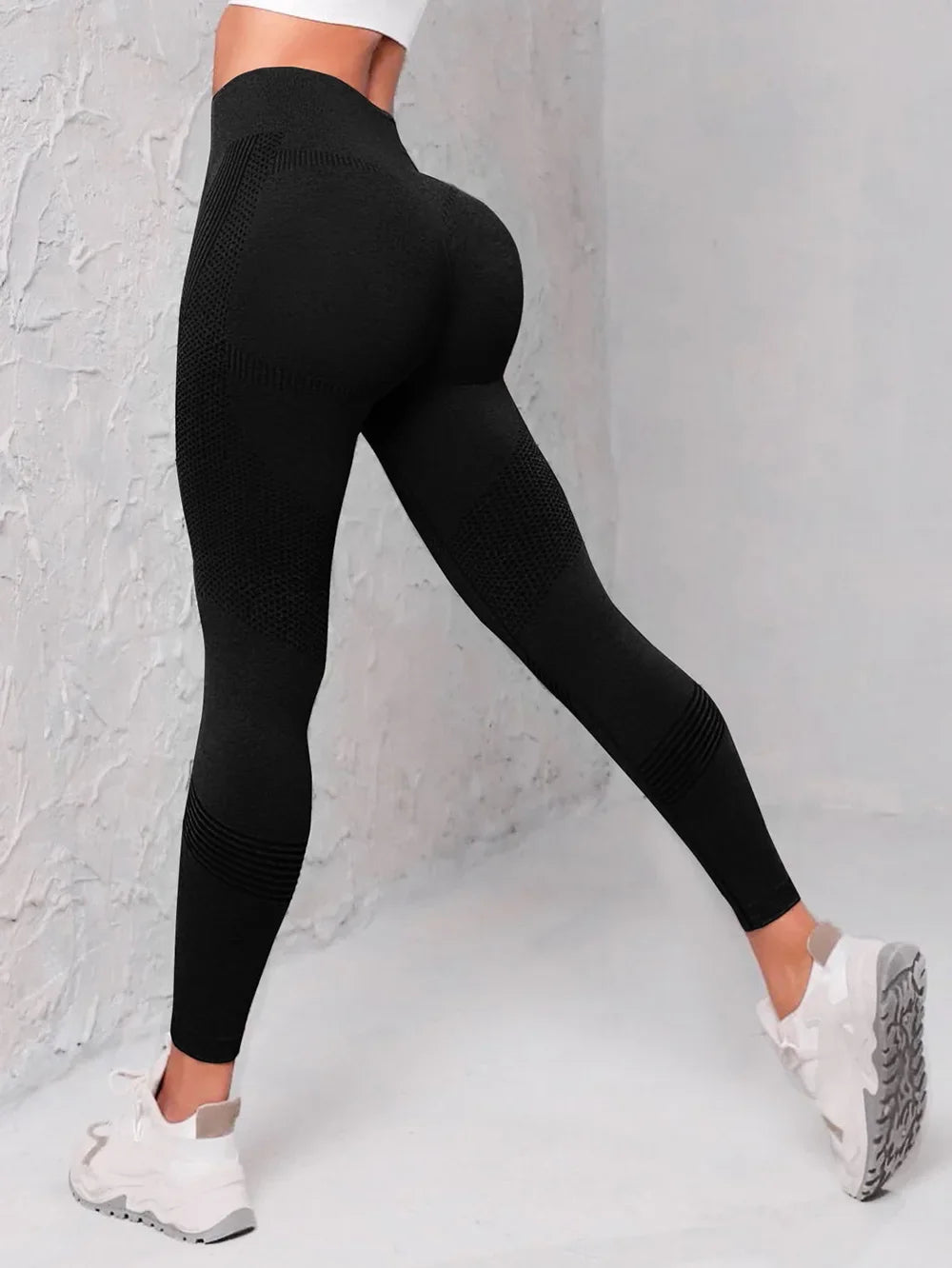 Elastic High Waist Leggings Women Knitted Solid Tights Seamless Butt Lift Fitness Yoga Fashion Skinnly Gym Sports Leggings - Smarsty