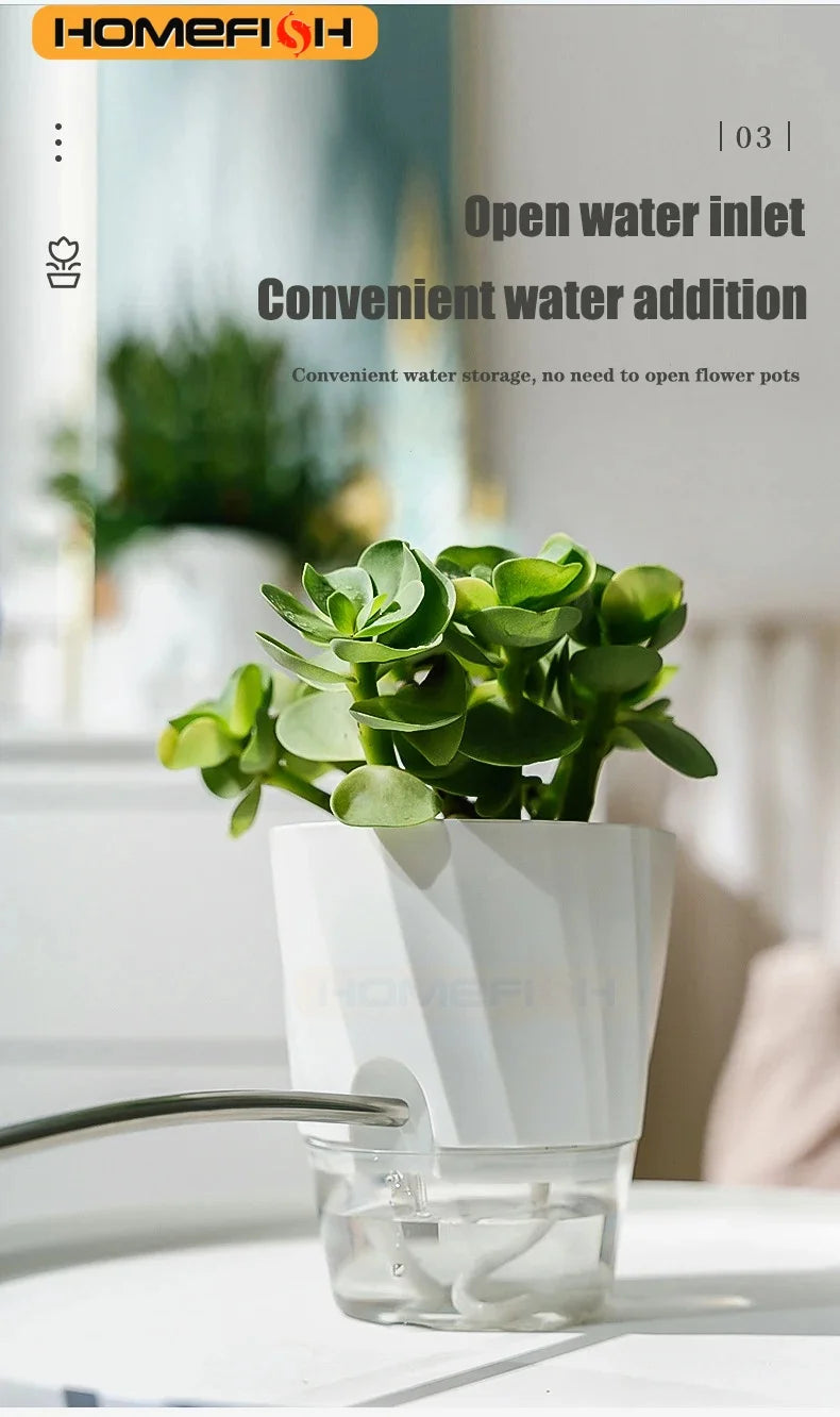 Lazy Hydroponic Flower Pot Automatic Water-Absorbing Flowerpot Transparent Double Layer Plastic Self Watering Planter Office
