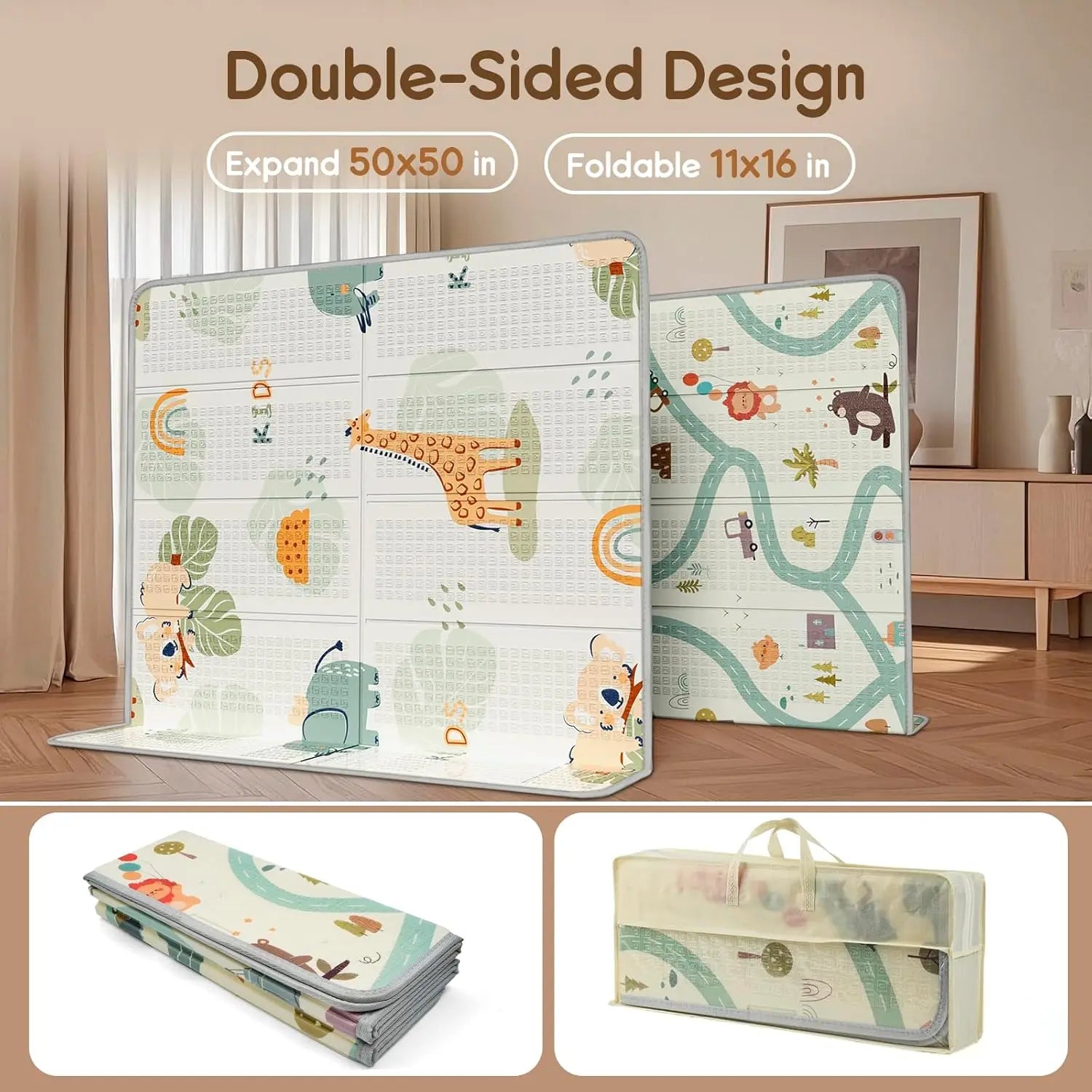 Baby Play Mat, PIGLOG 50x50 Playpen Mat, Waterproof Playmats for Babies and Toddlers Kids, Safe Foam Playmat for Tummy Time