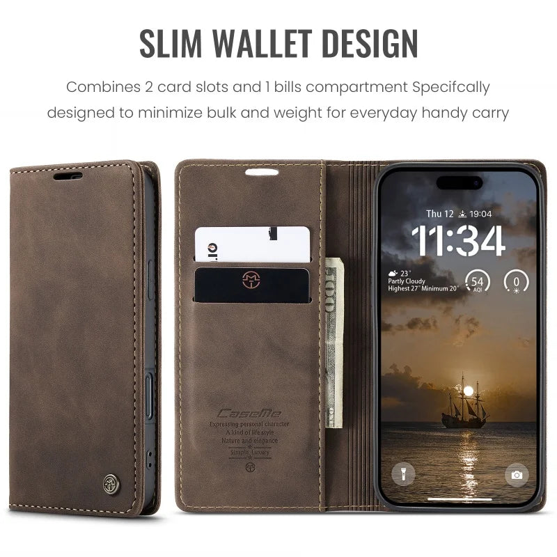 iPhone 11 12 13 Mini Xs 8 Plus SE2020 Retro PU Leather Magnetic Book Phone Wallet Flip Case by Smarsty