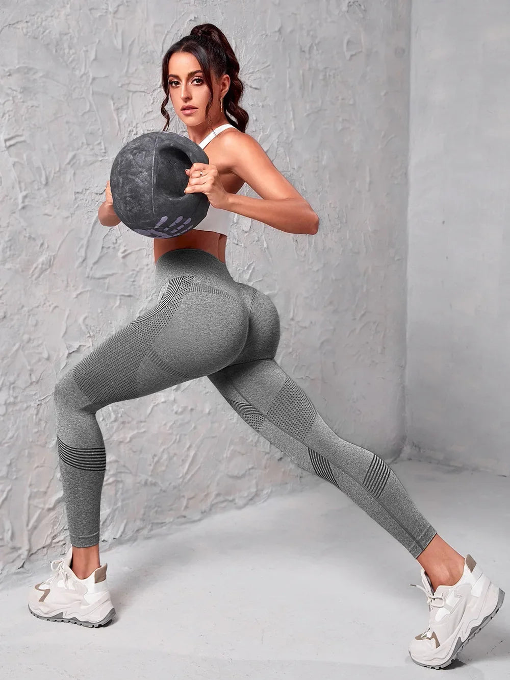 Elastic High Waist Leggings Women Knitted Solid Tights Seamless Butt Lift Fitness Yoga Fashion Skinnly Gym Sports Leggings - Smarsty