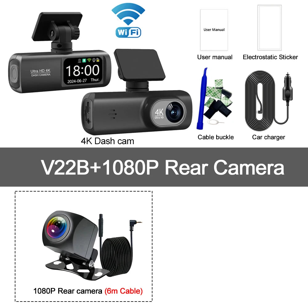 4K Dash Cam With WiFi Dual Lens GPS Parking Monitoring - Smarsty