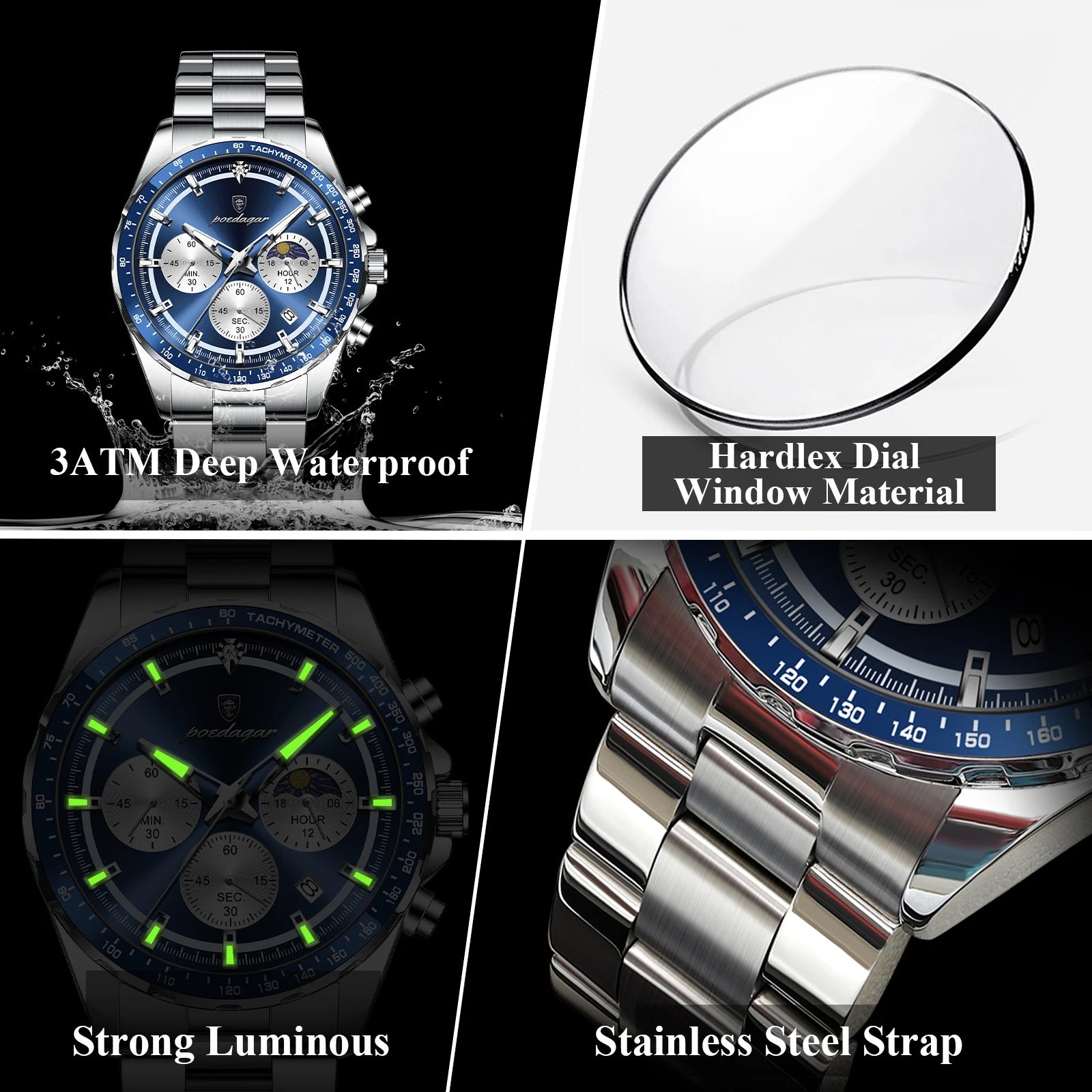 Waterproof Stainless Steel Men's Chronograph Watch - Smarsty