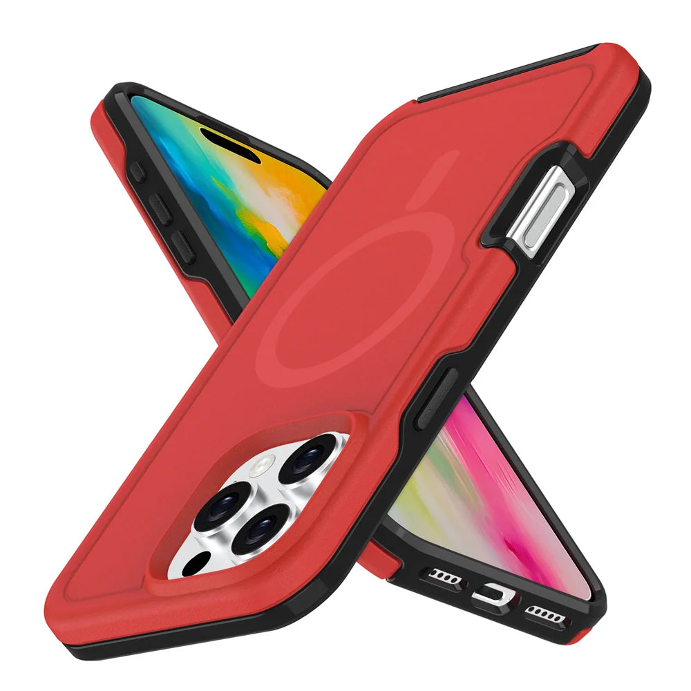 Dual Layer Protection Armour Magnetic Phone Case For iPhone 16 15 11 12 13 14 Pro Max Luxury For Magsafe Shockproof Matte Cover