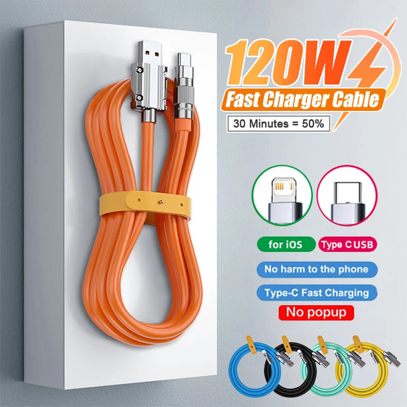 120W 6A Super Fast Charge USB C Liquid Silicone Cable For iPhone 14 15 Huawei Samsung Xiaomi Quick Charger Type-C Data Wire - Smarsty