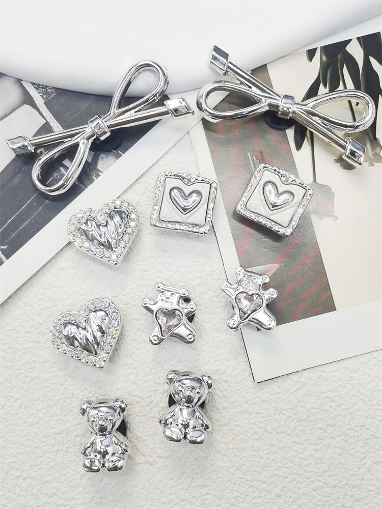 10PCS Shoe Charms ABS Bow Decorations For Sandals Luxury Rhinestone Bear Design Accessories 2024 Women Diy Bling Clog Ornaments
