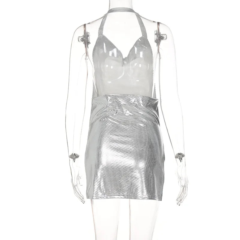 Sexy and Fashionable Women's Elegant Short Dress with Hanging Neck Backless Bottom Chest Sequin Party Girl Dance Dress - Smarsty