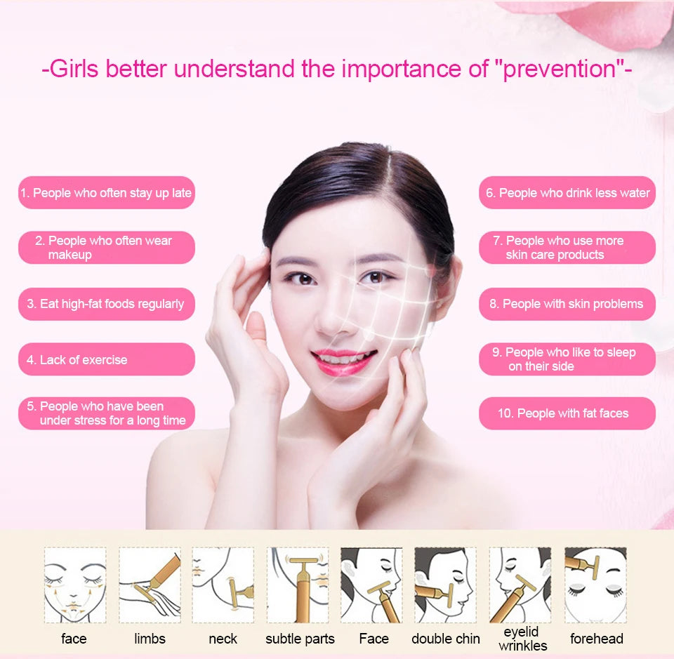 24K Gold Electric Face Roller for Youthful Skin - Smarsty