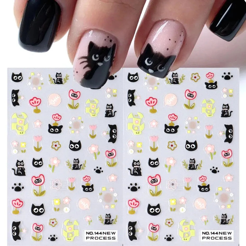 Cute Black Cat Nail Stickers for Fun Manicure Decor - Smarsty