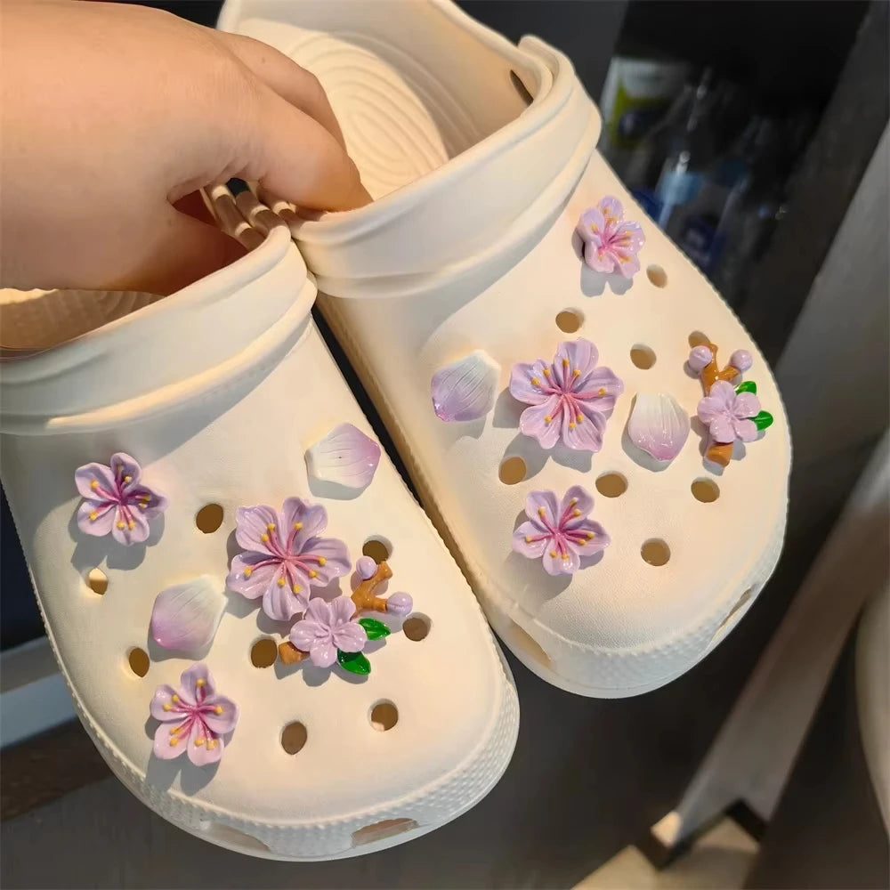 3D Cherry Flowers Set Shoe Charms Clogs Accessoriess DIY Slide Sandals Garden Shoe Decor Buckle Beach Bag Pins Girls Women Gifts