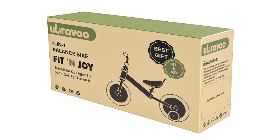 UBRAVOO Fit 'n Joy Beginner Toddler Training Bicycle for Boys Girls 2-4, 4-in-1 Kids Balance Bike with Pedals & Training Wheels