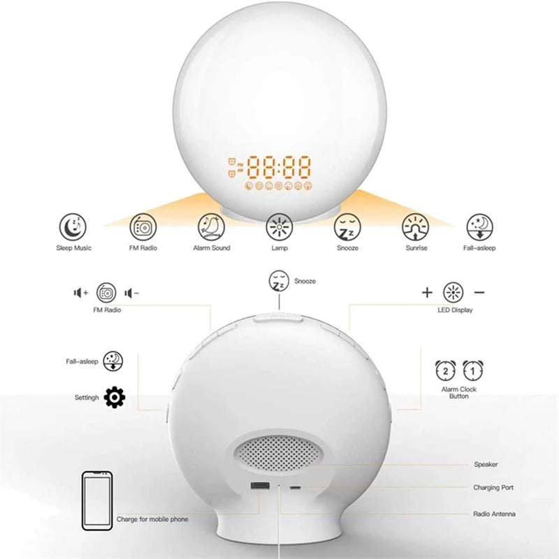 Wake Up Light Alarm Clock with Sunrise Simulation - Smarsty