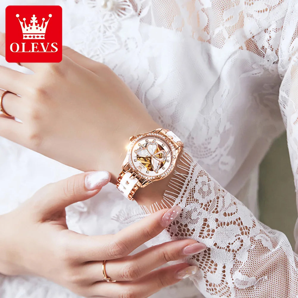 OLEVS Women's Luxury Waterproof Mechanical Watch with Butterfly Dial - Smarsty