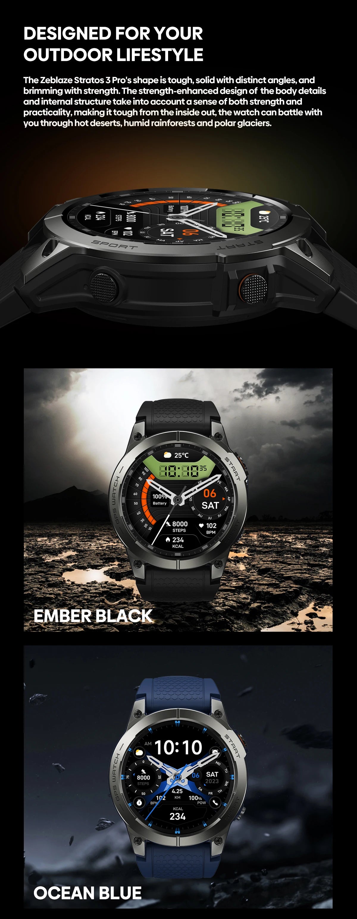 Zeblaze Stratos 3 Pro GPS Smart Watch with AMOLED Display - Smarsty