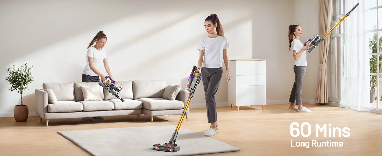 Kissof S17 Pro 550W/55KPA Cordless Vacuum Cleaner, 60Mins Self-Standing Vacuum Cleaners for Home, Anti-Tangle Stick Vacuum - Smarsty